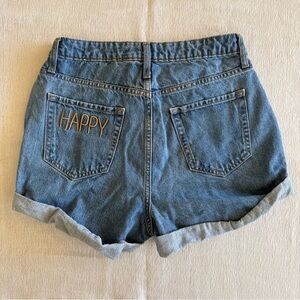 Wild Fable Embroidered “Happy” Mom Jeans Denim Shorts High Rise Blue Size 6